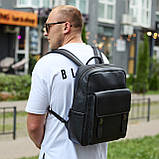 Стильний чоловічий шкіряний рюкзак 40х30х17, практичний аксесуар для ноутбука та документів, чорний, фото 3