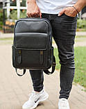 Стильний чоловічий шкіряний рюкзак 40х30х17, практичний аксесуар для ноутбука та документів, чорний, фото 4
