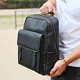 Стильний чоловічий шкіряний рюкзак 40х30х17, практичний аксесуар для ноутбука та документів, чорний, фото 6