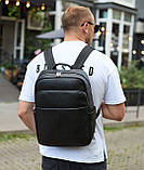 Універсальний чоловічий рюкзак із шкіри 41х31х16, зручний наплічник для ноутбука та документів, чорний, фото 3