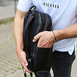 Універсальний чоловічий рюкзак із шкіри 41х31х16, зручний наплічник для ноутбука та документів, чорний, фото 4