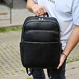 Універсальний чоловічий рюкзак із шкіри 41х31х16, зручний наплічник для ноутбука та документів, чорний, фото 6