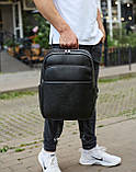 Універсальний чоловічий рюкзак із шкіри 41х31х16, зручний наплічник для ноутбука та документів, чорний, фото 8