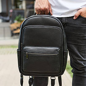 Чоловічий шкіряний рюкзак 41х31х16, універсальний міський наплічник для роботи та поїздок, офісна чоловіча сумка, чорний