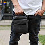 Чоловіча шкіряна сумка, барсетка з натуральної шкіри 24х18х8, сумочка для чоловіків, чорна, фото 4