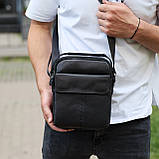 Чоловіча шкіряна сумка, барсетка з натуральної шкіри 24х18х8, сумочка для чоловіків, чорна, фото 5