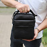 Чоловіча шкіряна сумка, барсетка з натуральної шкіри 24х18х8, сумочка для чоловіків, чорна, фото 6