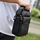 Чоловіча шкіряна сумка, барсетка з натуральної шкіри 24х18х8, сумочка для чоловіків, чорна, фото 7
