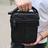 Чоловіча шкіряна сумка, барсетка з натуральної шкіри 24х18х8, сумочка для чоловіків, чорна, фото 8