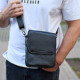 Чоловіча сумка барсетка на одне плече 17.5х22х6 , нагрудний месенджер для телефону, чорний, фото 2