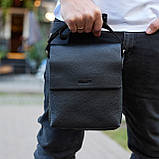 Шкіряний месенджер для чоловіка 23х19х7, барсетка через одне плече, сумка для документів, чорна, фото 10