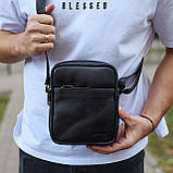 Чоловіча сумка через плече, гладкая кожа 20х16х6, месенджер для міста, барсетка для телефону та документів, чорна, фото 2