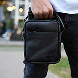 Чоловіча сумка через плече, гладкая кожа 20х16х6, месенджер для міста, барсетка для телефону та документів, чорна, фото 4