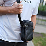 Чоловіча сумка через плече, гладкая кожа 20х16х6, месенджер для міста, барсетка для телефону та документів, чорна, фото 10
