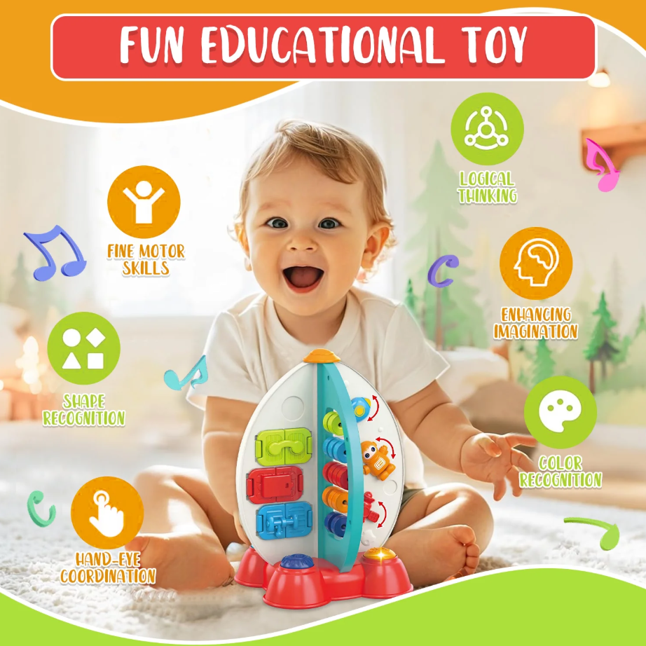 Логічна розвивальна іграшка малюка дитяча інтерактивна панель бізіборд рахівниця шестерні дверцята замочки звук, фото 1