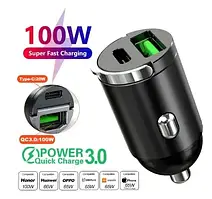 Автомобільний зарядний пристрій QC3.0 PD 100W USB-A і Type C PD27W