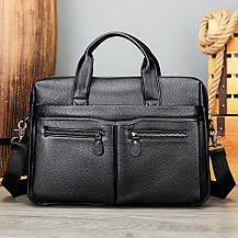 Чоловічий портфель Lorian з натуральної шкіри з регульованим плечовим ременем чорний LR 259006-black, фото 2