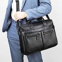 Чоловічий портфель Lorian з натуральної шкіри з регульованим плечовим ременем чорний LR 259006-black, фото 4