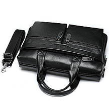 Чоловічий портфель Lorian з натуральної шкіри з регульованим плечовим ременем чорний LR 259006-black, фото 5