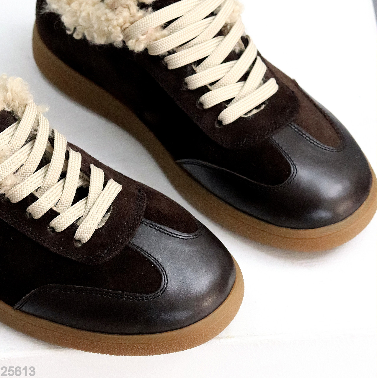 Шикарні кросівки утеплені натуральна шкіра + замша колір шоколад, фото 1