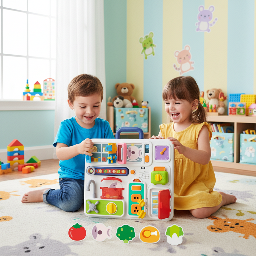 Розвивальний центр для малюків кухня бізіборд музична інтерактивна дошка ігрова панель фігурки звук світло, фото 1