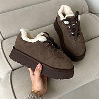 Сноубутси на шнурівці, колір-шоколад, жіночі зимові черевики 37р - 24 см код 1291