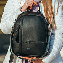 Жіночий шкіряний рюкзак міський 23х32х13, сумка для міста, подорожей та  відпочинку, чорна