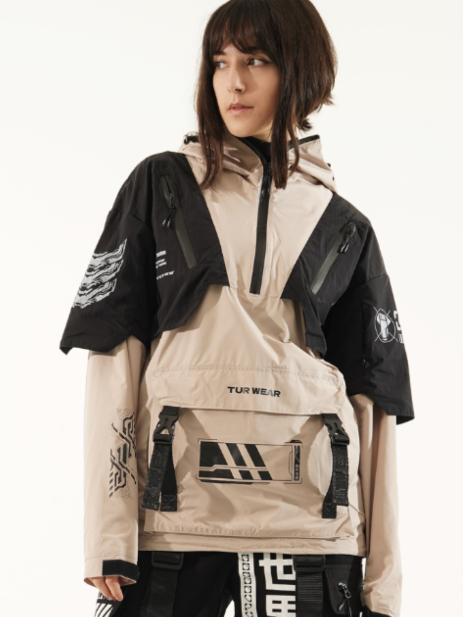 Жіночий анорак з принтами "SM-2413", чорно-бежевий, фото 1