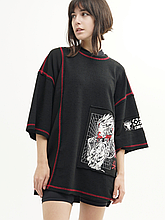 Жіноча футболка оверсайз крою з принтами "SM-2419"