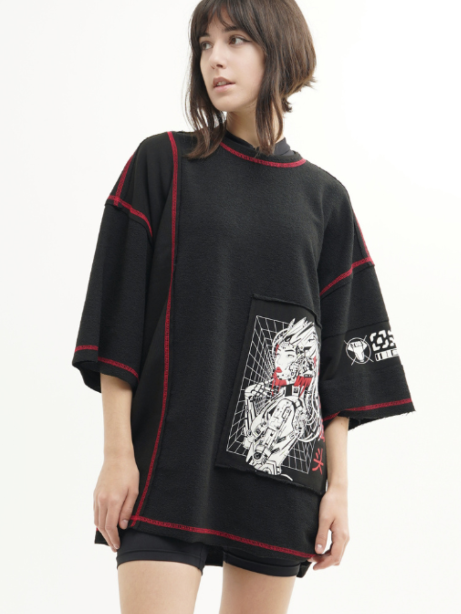 Жіноча футболка оверсайз крою з принтами "SM-2419", фото 1