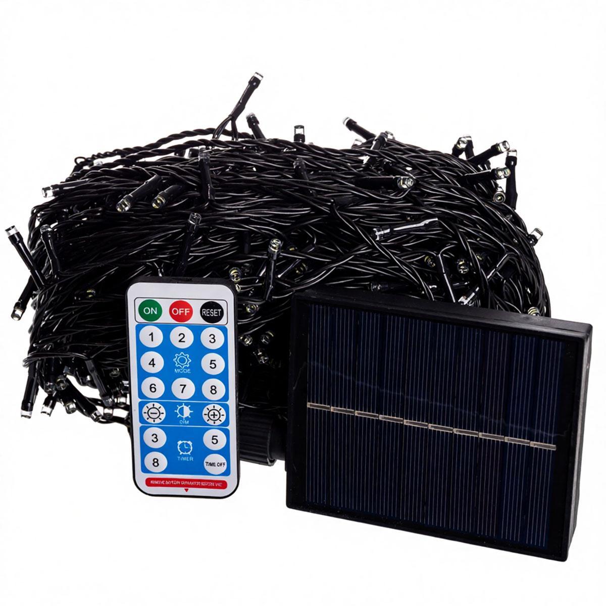 Новорічна гірлянда вулична 50 м 500 LED з сонячною батареєю чорний провід Білий SB500L50MBW, фото 1