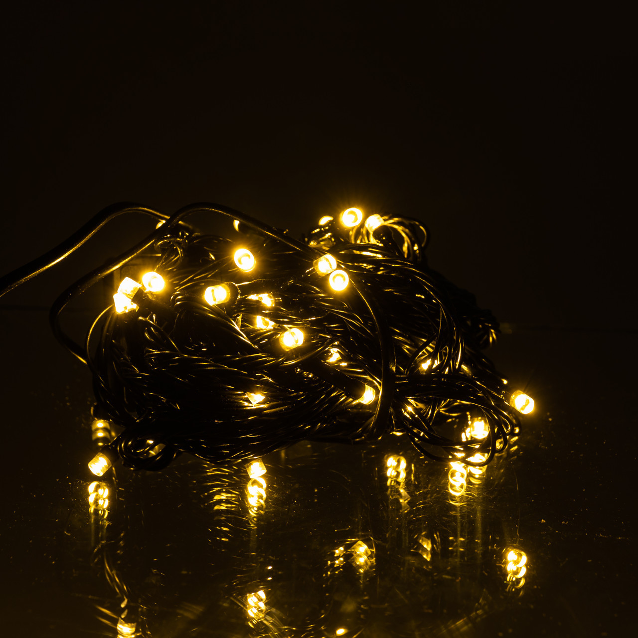 Новорічна кімнатна гірлянда нитка 6 м 50 LED чорний провід Жовтий W50LED6MBY, фото 1