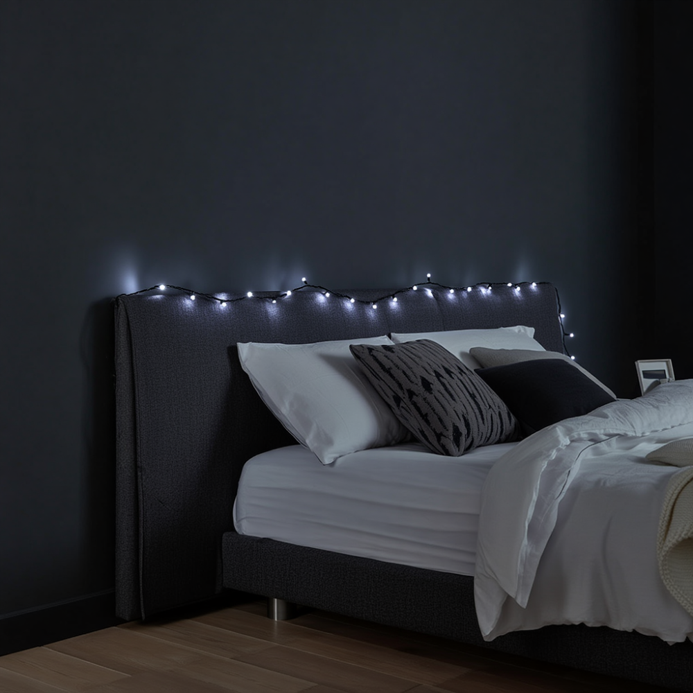 Новорічна кімнатна гірлянда нитка 6 м 50 LED чорний провід Білий W50LED6MBW, фото 1