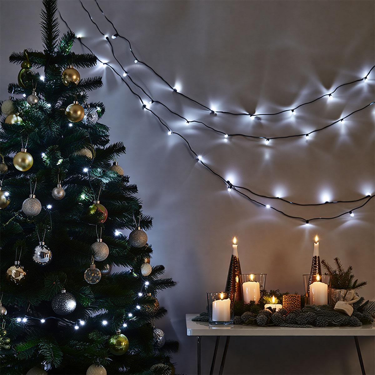Новорічна гірлянда кімнатна нитка 18 м 180 LED кімнатна гірлянда чорний провід Біле світло W180LED18MBW, фото 1