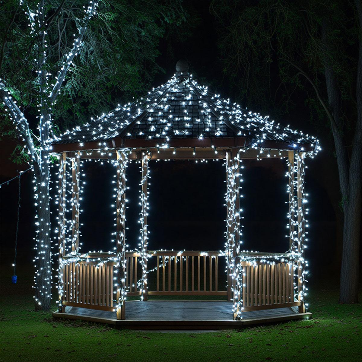 Новорічна гірлянда вулична 100 м 1000 LED із сонячною батареєю 8 режимів роботи чорний провід Біле світло SB1000L100MBW, фото 1