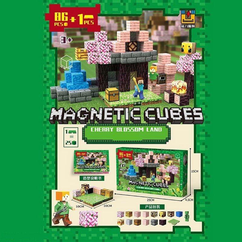 Магнітний конструктор Майнкрафт Земля цвітіння сакури 87 елементів 2 фігурки ребро кубика 2 см (4110), фото 1