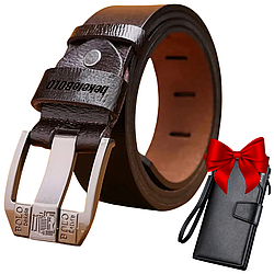 Чоловічий ремінь 125см, Bolo Bekele №2 + Подарунок Гаманець Baellerry Business / Ремінь з натуральної шкіри / Ремінь під джинси