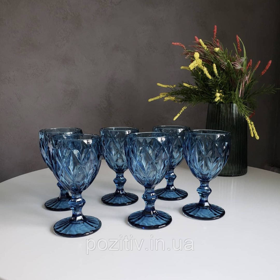 Келихи для вина зі скла 6 шт Glassware 240 мл колір синій, фото 1