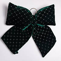 Оксамитовий бант для декору зі стразами та візерунком на ялинку 45×50 (см) Зелений CR-2-18