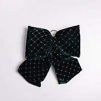 Оксамитовий бант для декору зі стразами та візерунком на ялинку 35×45 (см) Зелений CR-2-19