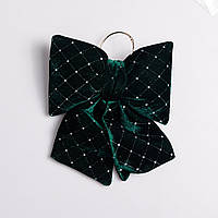 Оксамитовий бант для декору зі стразами та візерунком на ялинку 25×35 (см) Зелений CR-2-20