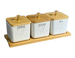 Набір банок 3 шт. із кришками та бамбуковою таблеткою для зберігання сипких 300 мл Білий