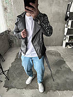 Шкіряна куртка косуха прес шкіра чоловіча коротка SHOP OP