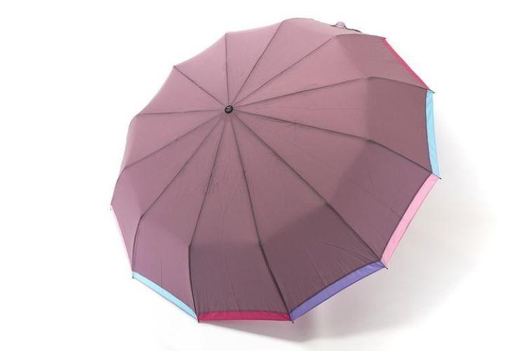 Парасолька жіноча автомат Frei Regen fcs 6002 на 16 карбонових спиць фрезовий з райдужною облямівкою смужкою, фото 1