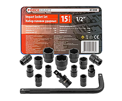 Набір головок ударних в ложементі 1/2", 15 пр. (6-гр.) (10-32 мм) FORCEKRAFT FK-4159K
