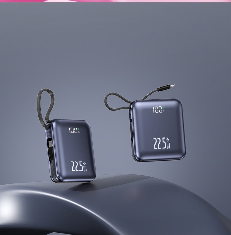 Повербанк з вбудованим кабелем, 20000 мАг. Сірий