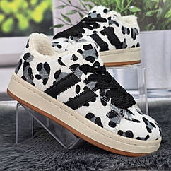 Жіночі зимові кросівки Bashili білі з леопардовим принтом на хутрі 8133