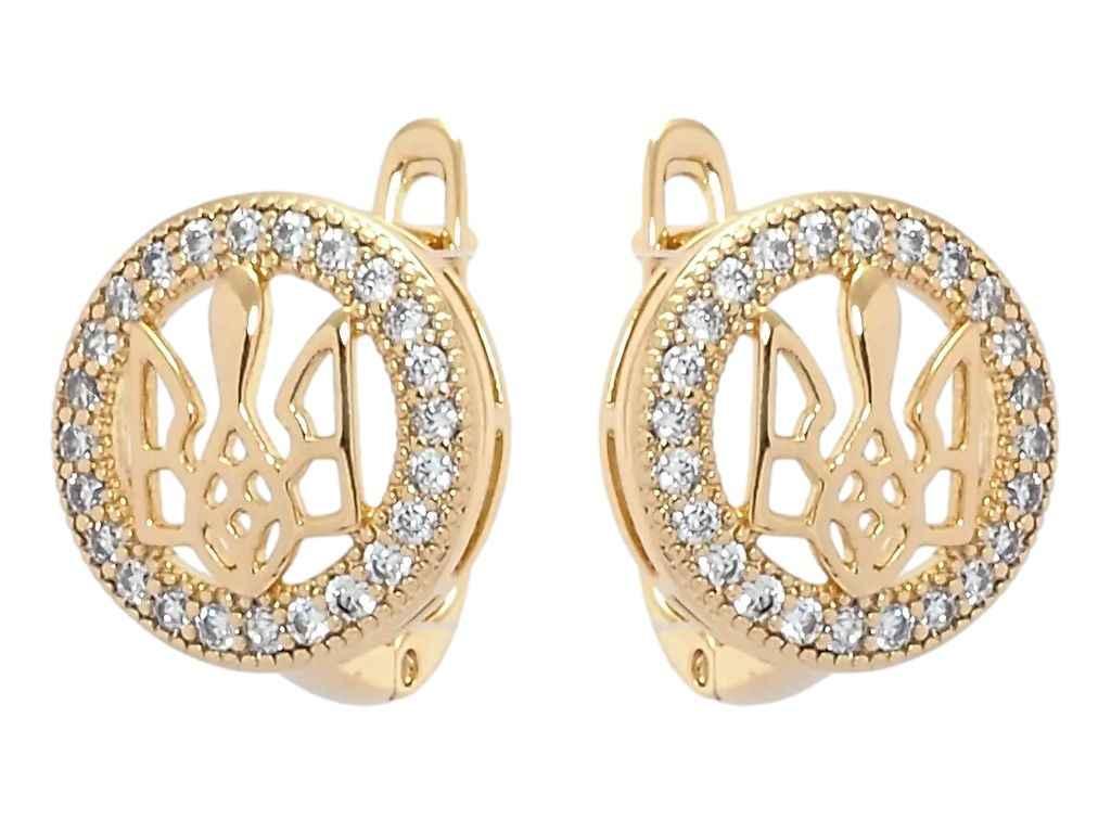 Сережки англійська застібка 18K Герб України в кільцях кристалів 1119426 ТМ XUPING, фото 1