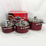 Набір каструль з нержавіючої сталі, Гарний набір каструль з антипригарним покриттям UR-79, фото 5