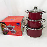 Набір каструль з нержавіючої сталі, Гарний набір каструль з антипригарним покриттям UR-79, фото 6